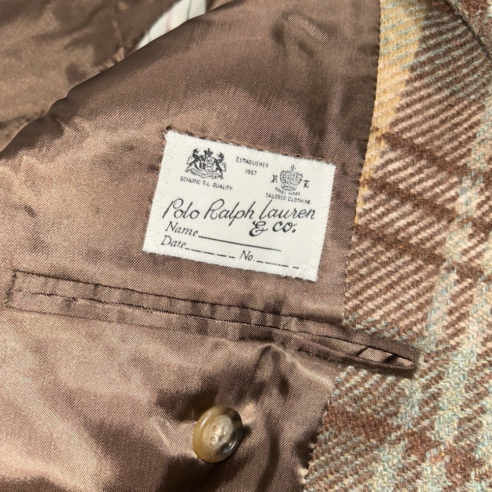 Polo Ralph Lauren Wool Blend Brown Plaid Peacoat Blazer Large - Picture 7 of 8